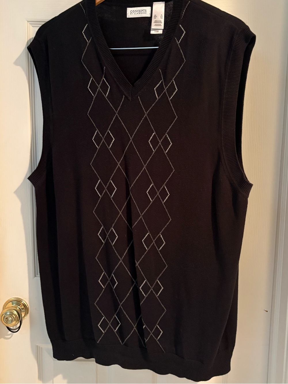 Concepts by Claiborne Black Argyle Sweater Vest Mens Medium Cotton V-Neck Knit